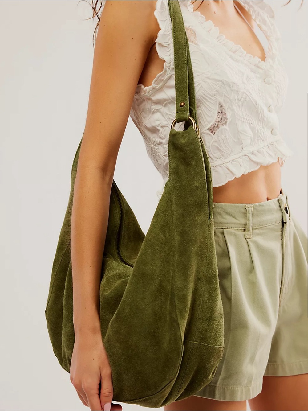 Free People Olive Green Suede Shoulder Bag
